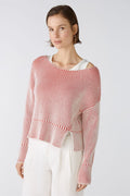 Oui 86626 Red White Ribbed Wide Neck Jumper - Dotique