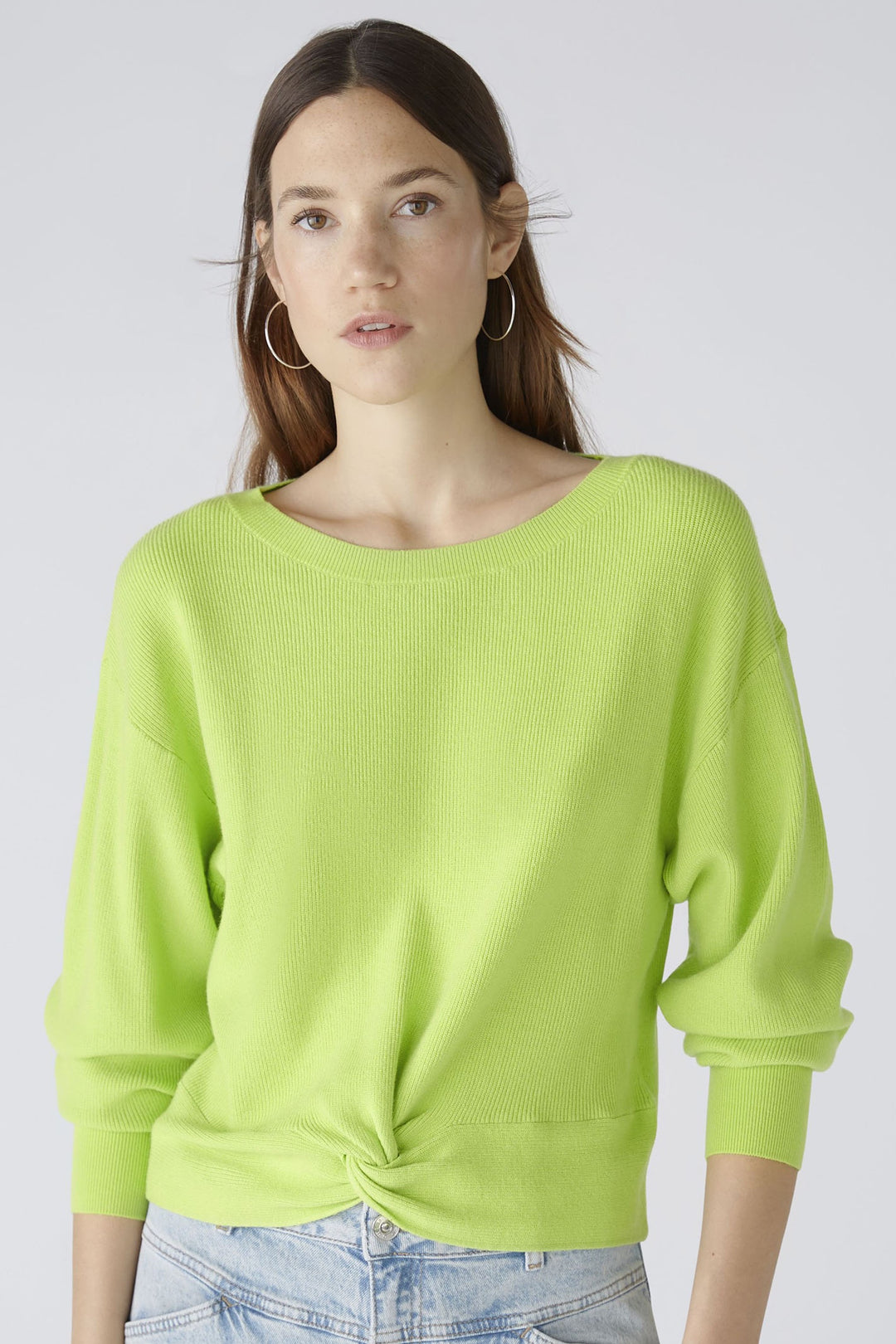 Oui 86645 Tender Shoots Green Knotted Front Jumper - Dotique