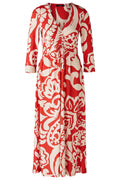 Oui 86701 Red White Floral Print Gathered Bust Dress - Dotique