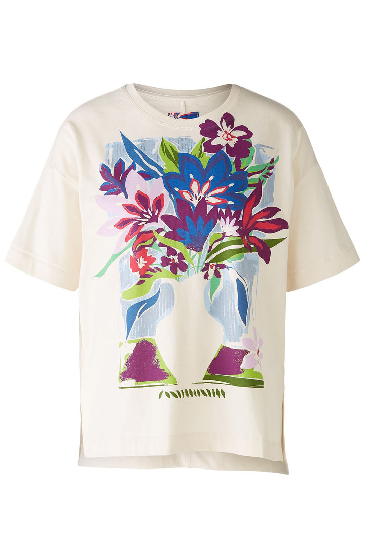 Oui 86740 Off White Flower Print T-Shirt - Dotique