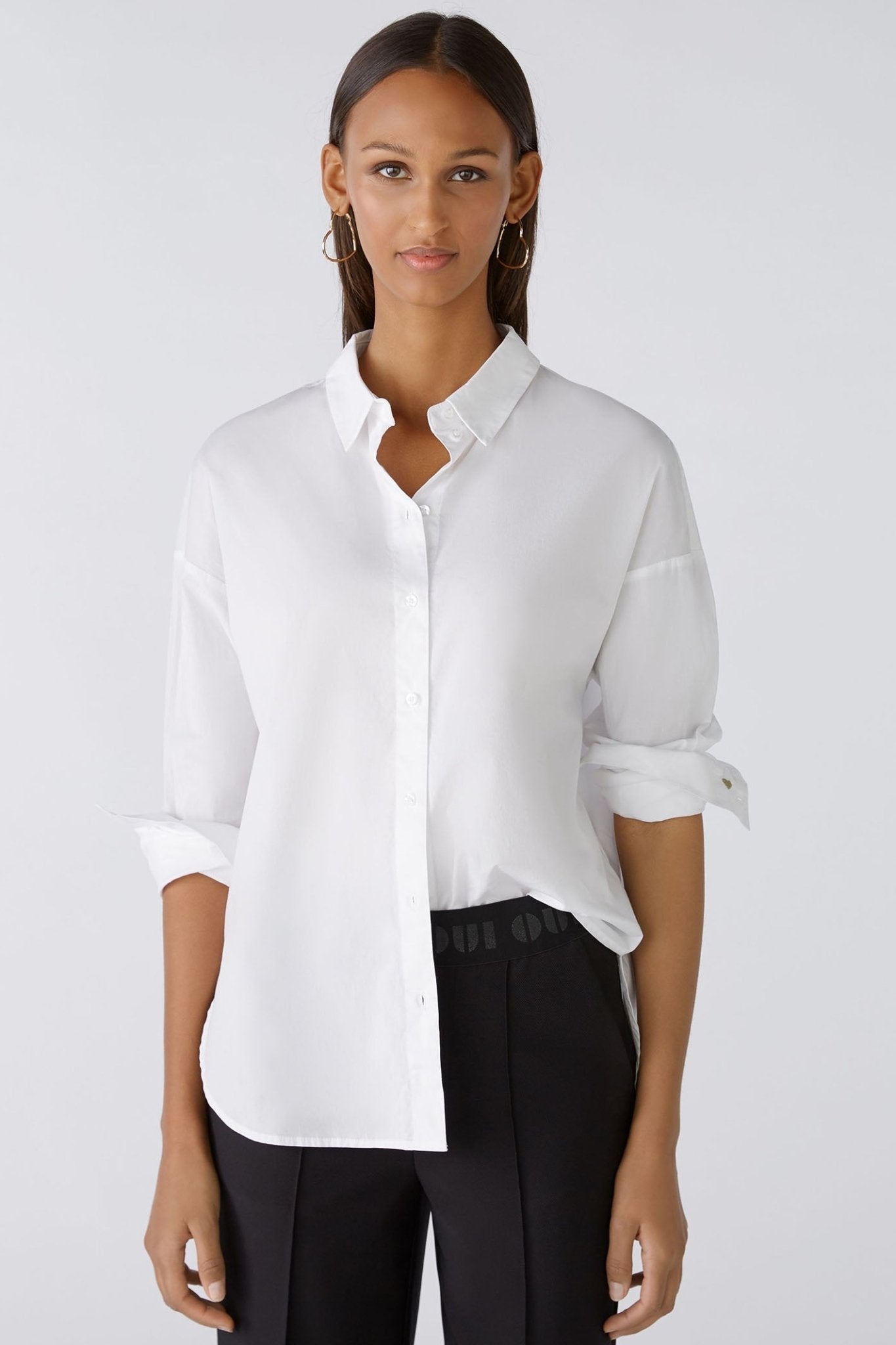 Oui 87718 Optic White Dropped Shoulder Shirt - Dotique