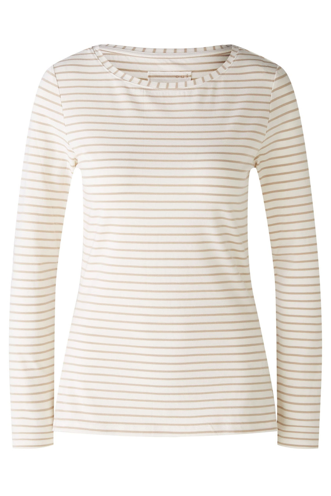 Oui 88220 Sumiko Camel Taupe White Striped Long Sleeve Top - Dotique