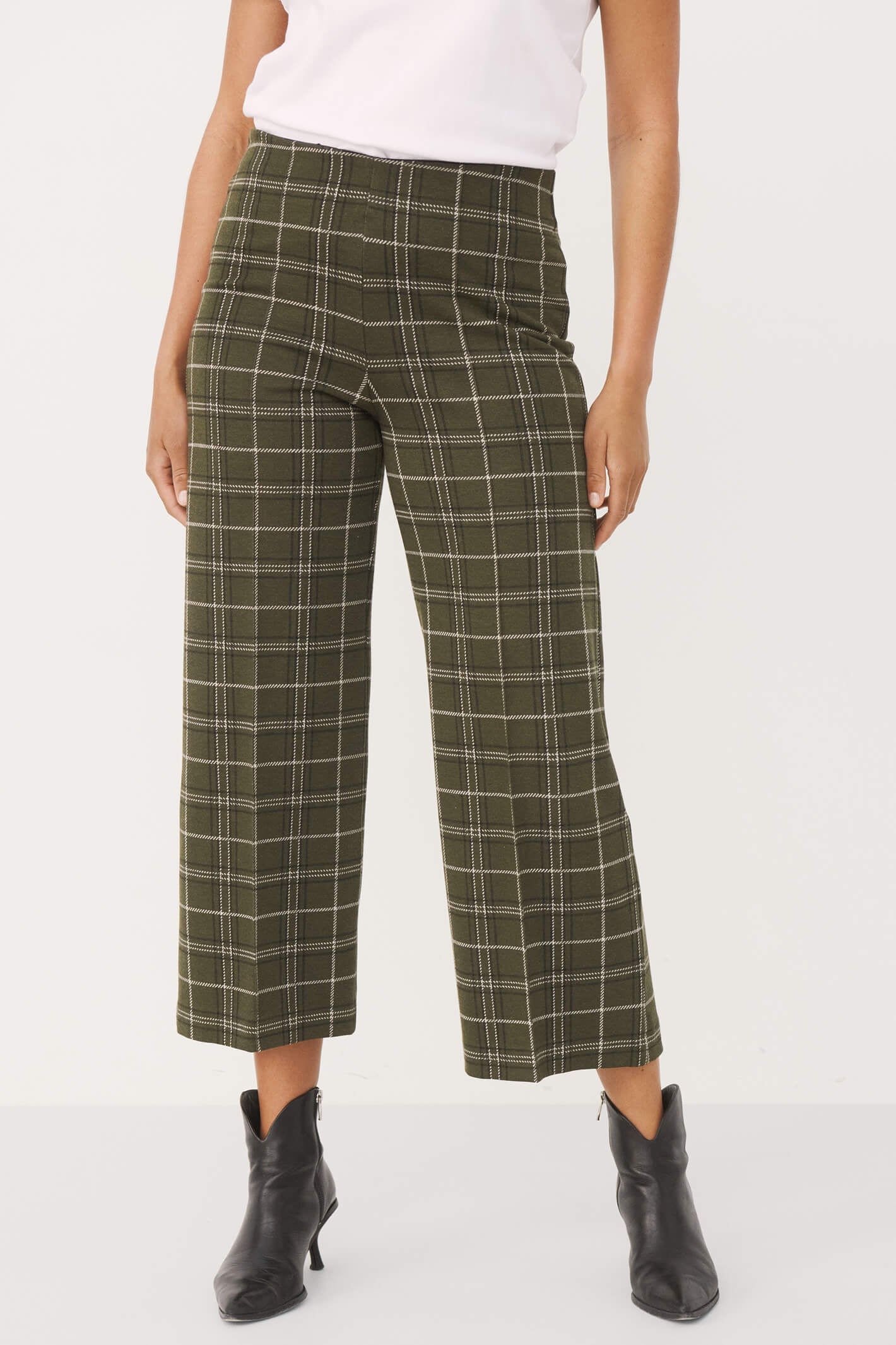 Plaid wide store leg cropped pants