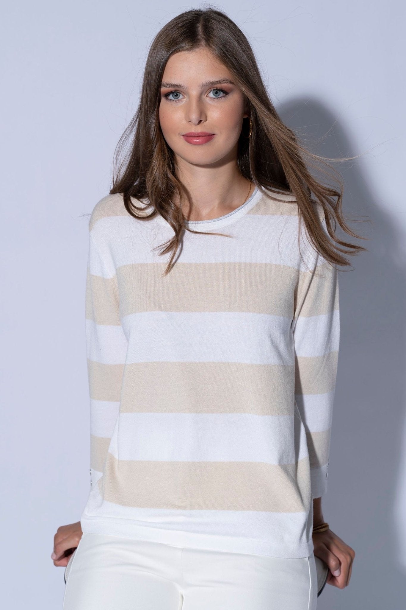 Passioni 15066 Beige Stripe Jumper - Dotique