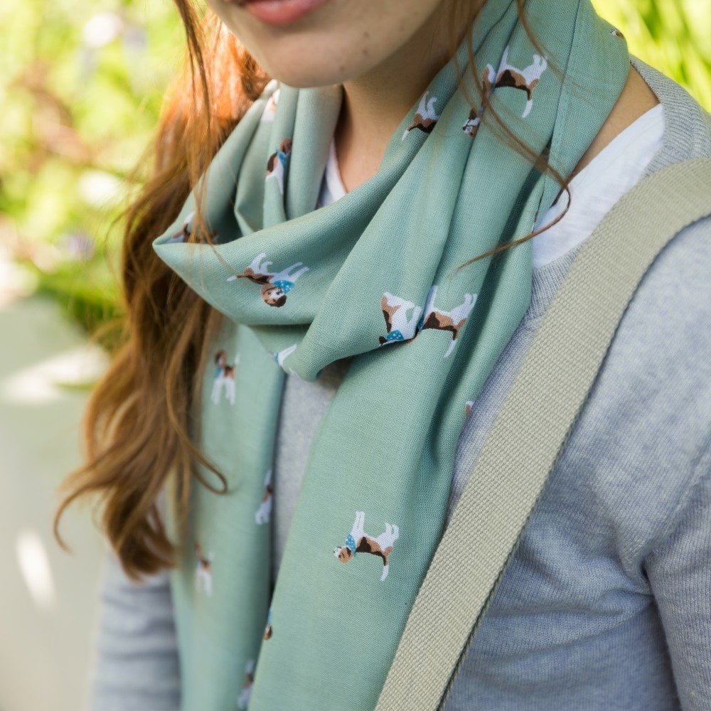 Peony Duck Egg Beagle Print Scarf - Dotique - Peony