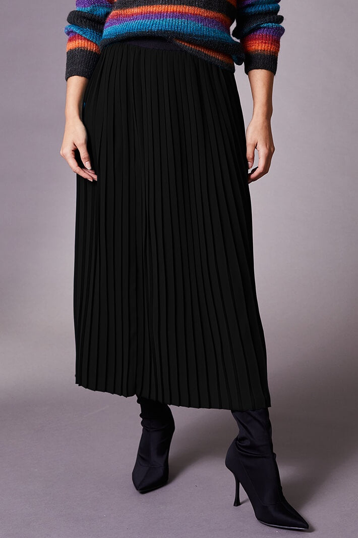 Peruzzi W23146 Black Pleat Midi Length Skirt - Dotique