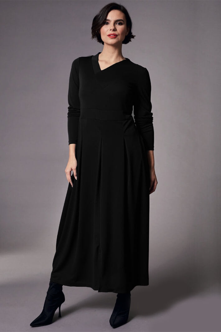 Peruzzi W23165 Black Asymetric Neck Dress With Sleeves - Dotique
