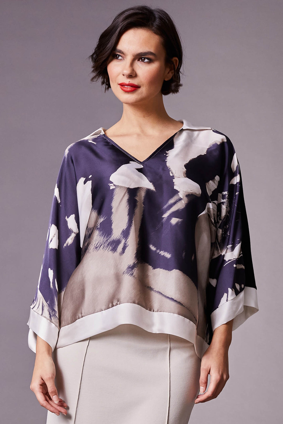 Peruzzi W23204 Navy Abstract Print Kimono Top - Dotique