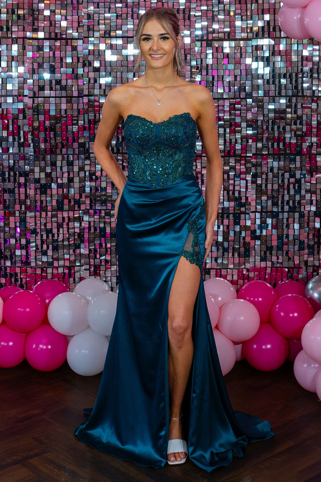 Prom Frocks PF1029 Teal Strapless Lace Back Prom Dress - Dotique Chesterfield