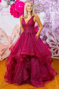 Prom Frocks PF1038 Raspberry Pink Layered Mesh Prom Ballgown - Dotique Chesterfield