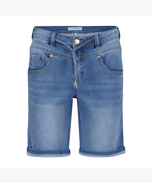 Red Button Relax Jog Shorts Dotique denim front