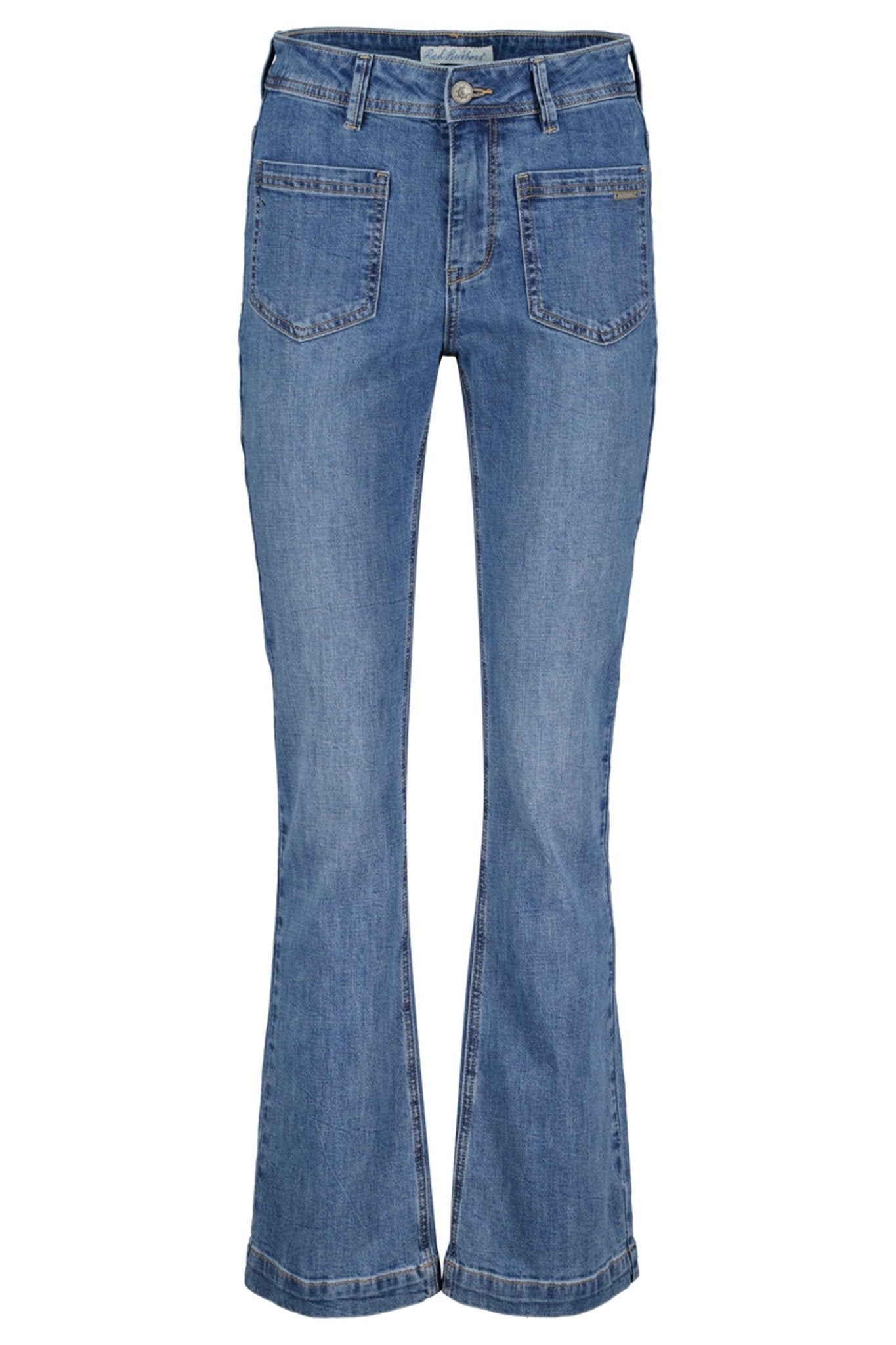 Red Button SRB4151 Midstone Blue Babette Front Patch Pocket High Rise Jeans - Dotique