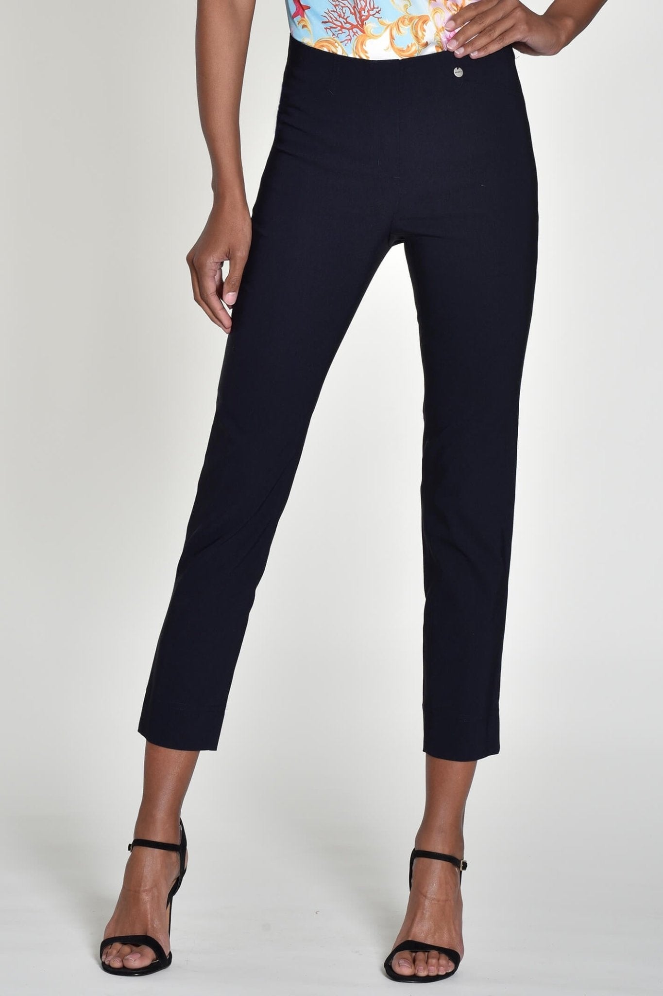 Robell 51527-5499-69 Rose 09 Navy Ankle Grazer 7/8 Length Trousers - Dotique
