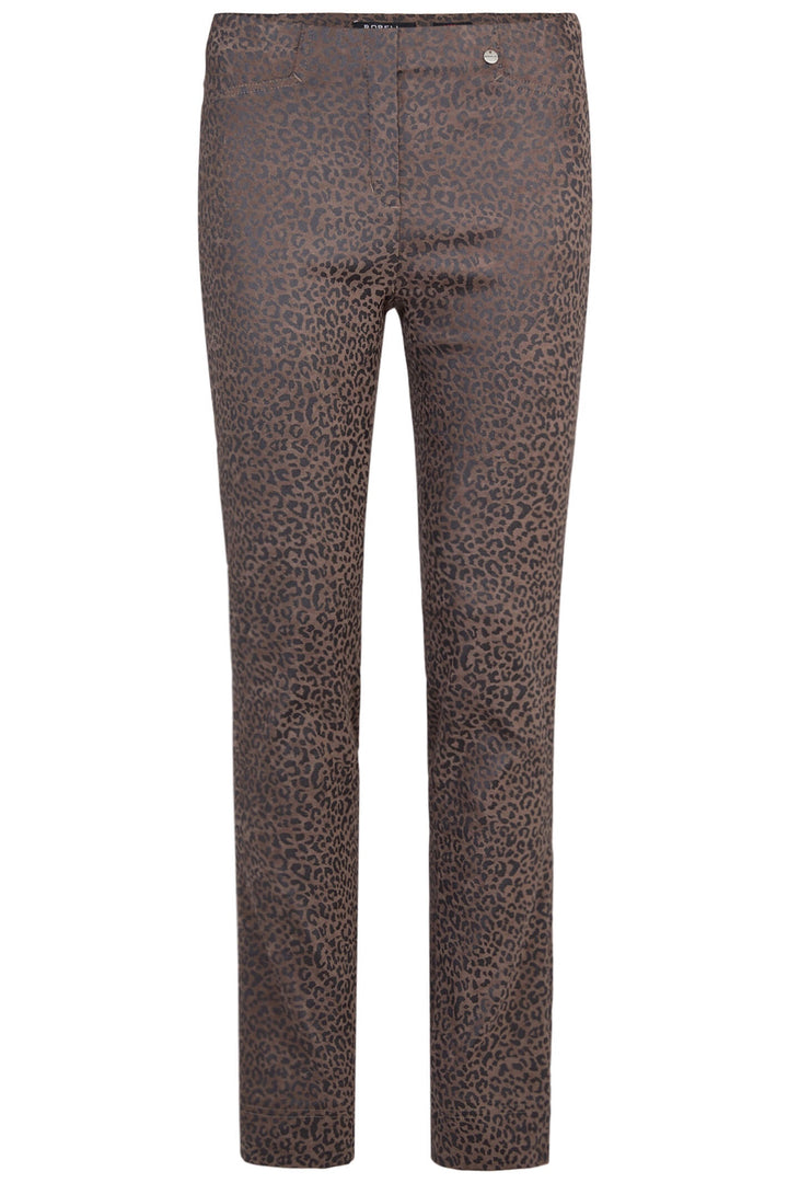 Robell 51673-54494-38 Rose Regular Length Brown Leopard Print Trouser - Dotique