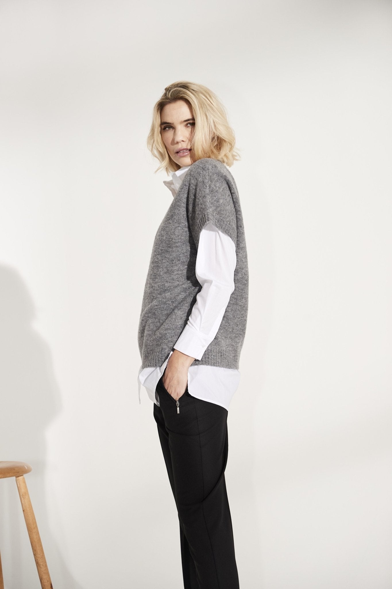 Sunday 6740 Dark Grey Melange Sleeveless Sweater - Dotique - Sunday