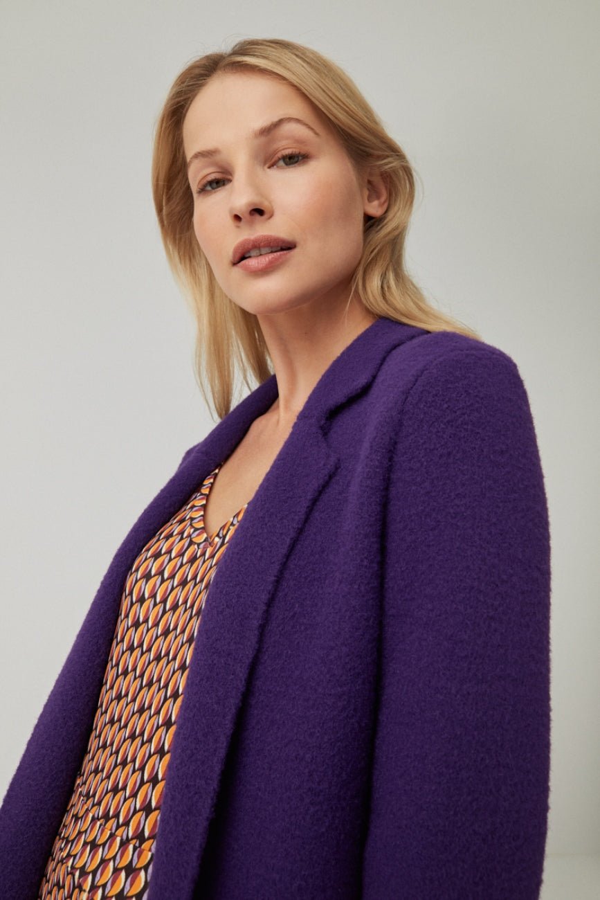 Surkana Purple 34 Length Long Jacket Lifestyle Close Up | Dotique