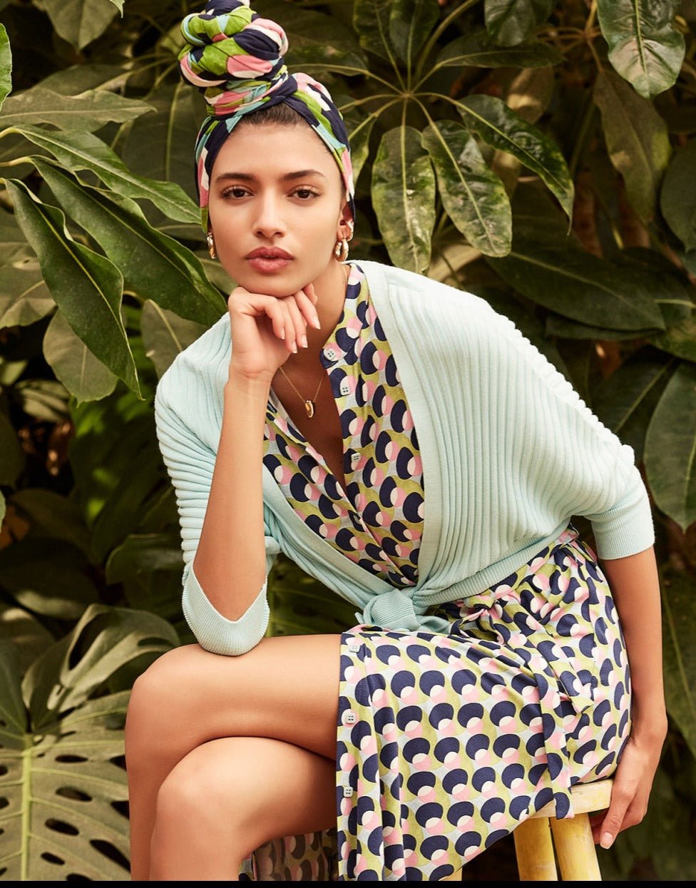 Surkana Sovi Blue Printed Scarf Front Lifestyle | Dotique