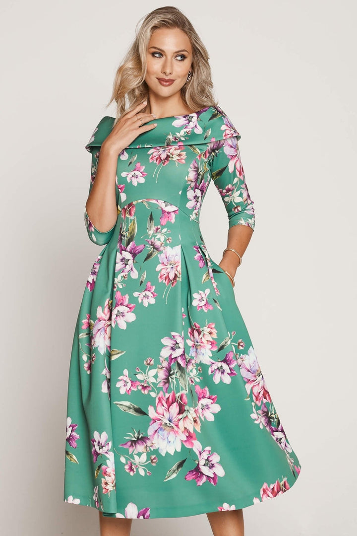 Tia 78694-7738 80 Jade Green Floral Print Occasion Dress - Dotique