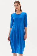 Tirelli 23D3103 Cornflower Blue Diagonal Seam Cotton Dress - Dotique
