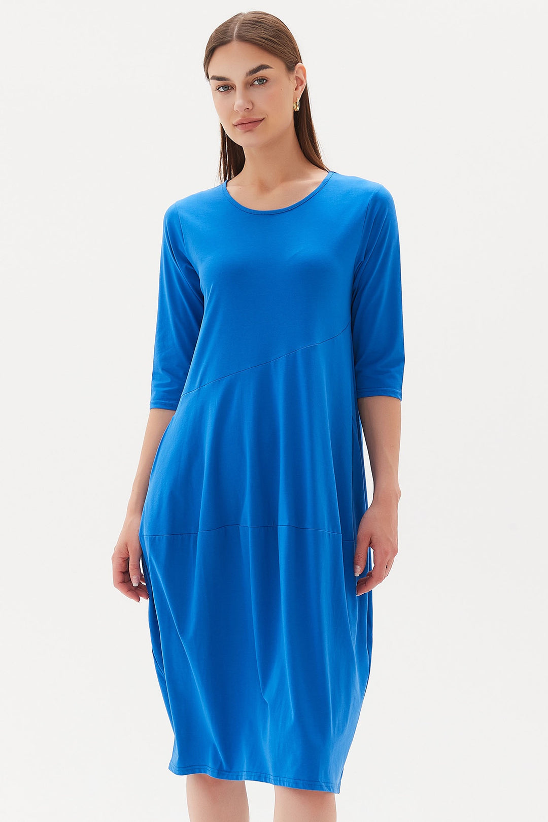 Tirelli 23D3103 Cornflower Blue Diagonal Seam Cotton Dress - Dotique