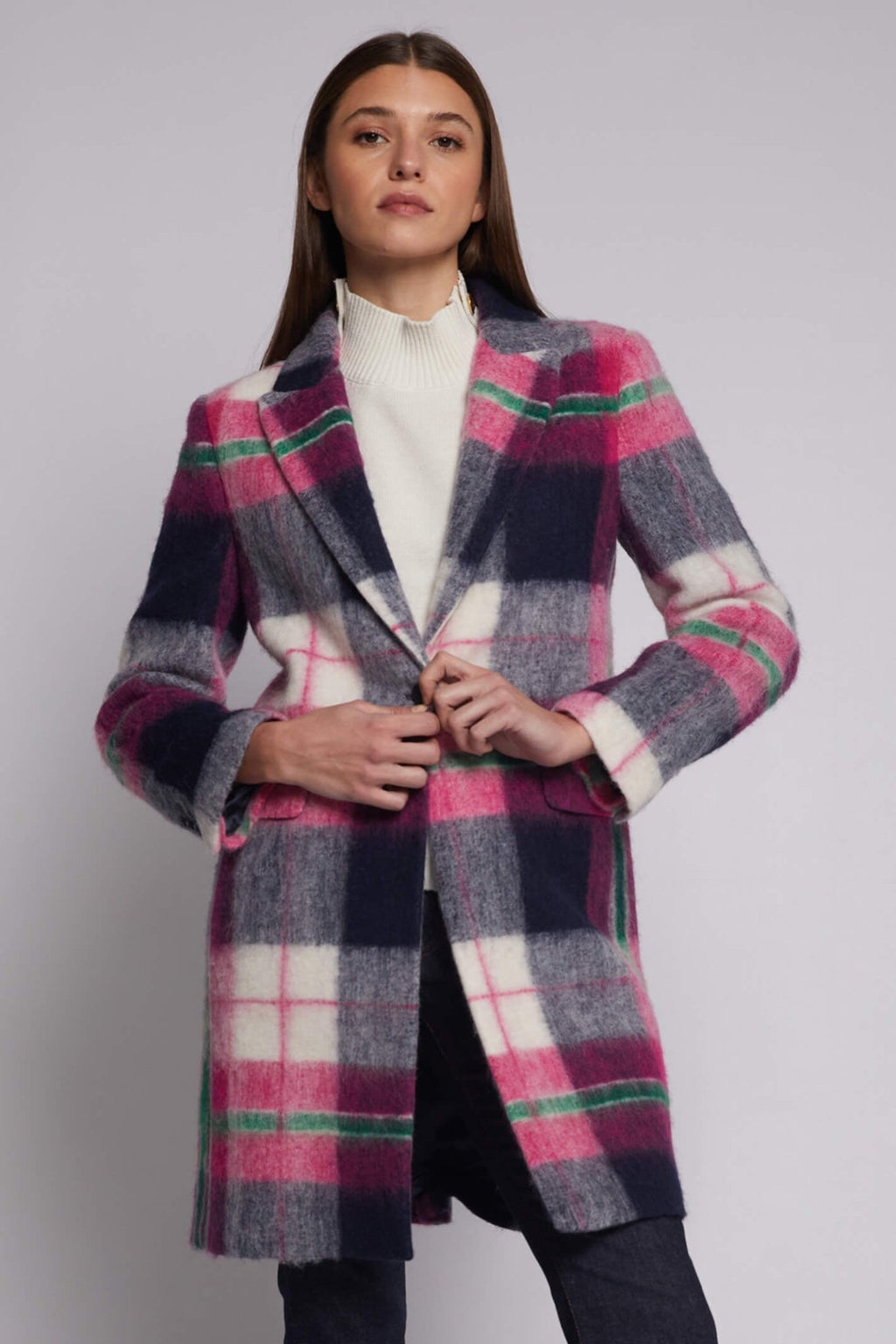 Vilagallo 30538 Pink Check Coat - Dotique