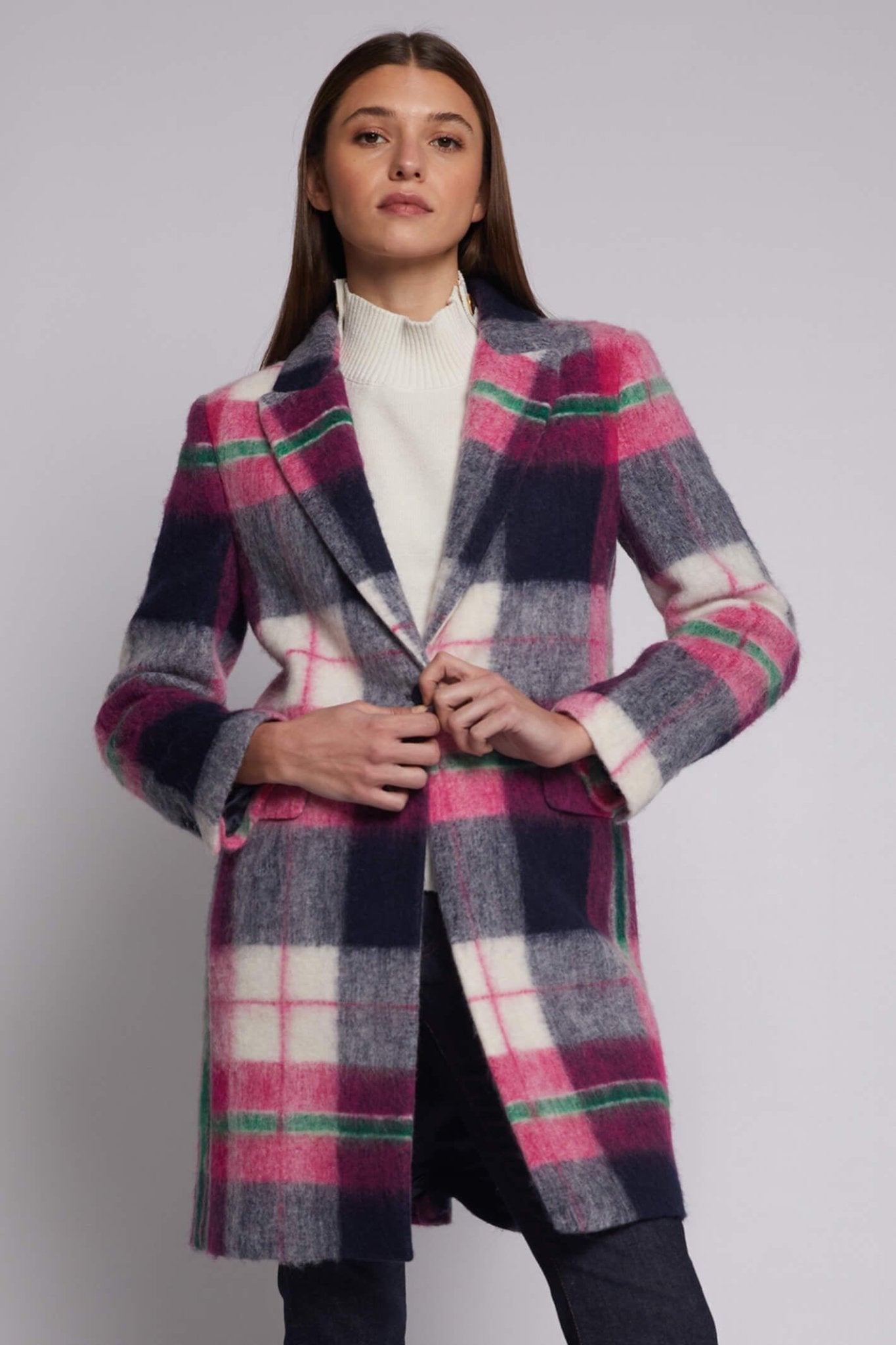 Vilagallo 30538 Pink Check Coat - Dotique
