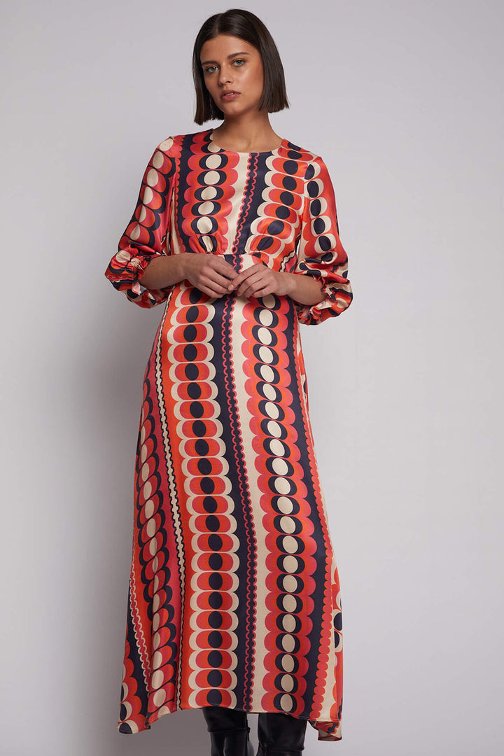 Vilagallo 30731 Orange Navy Retro Print Maxi Dress - Dotique