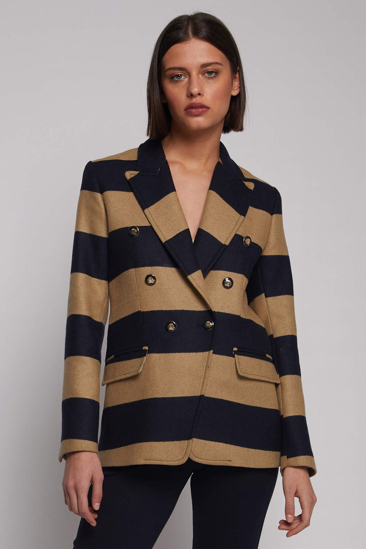 Vilagallo 30776 Navy Camel Stripe Blazer Jacket - Dotique