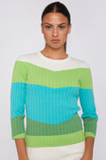Vilagallo 30928 Canale Green Colour Block Ribbed Jumper - Dotique