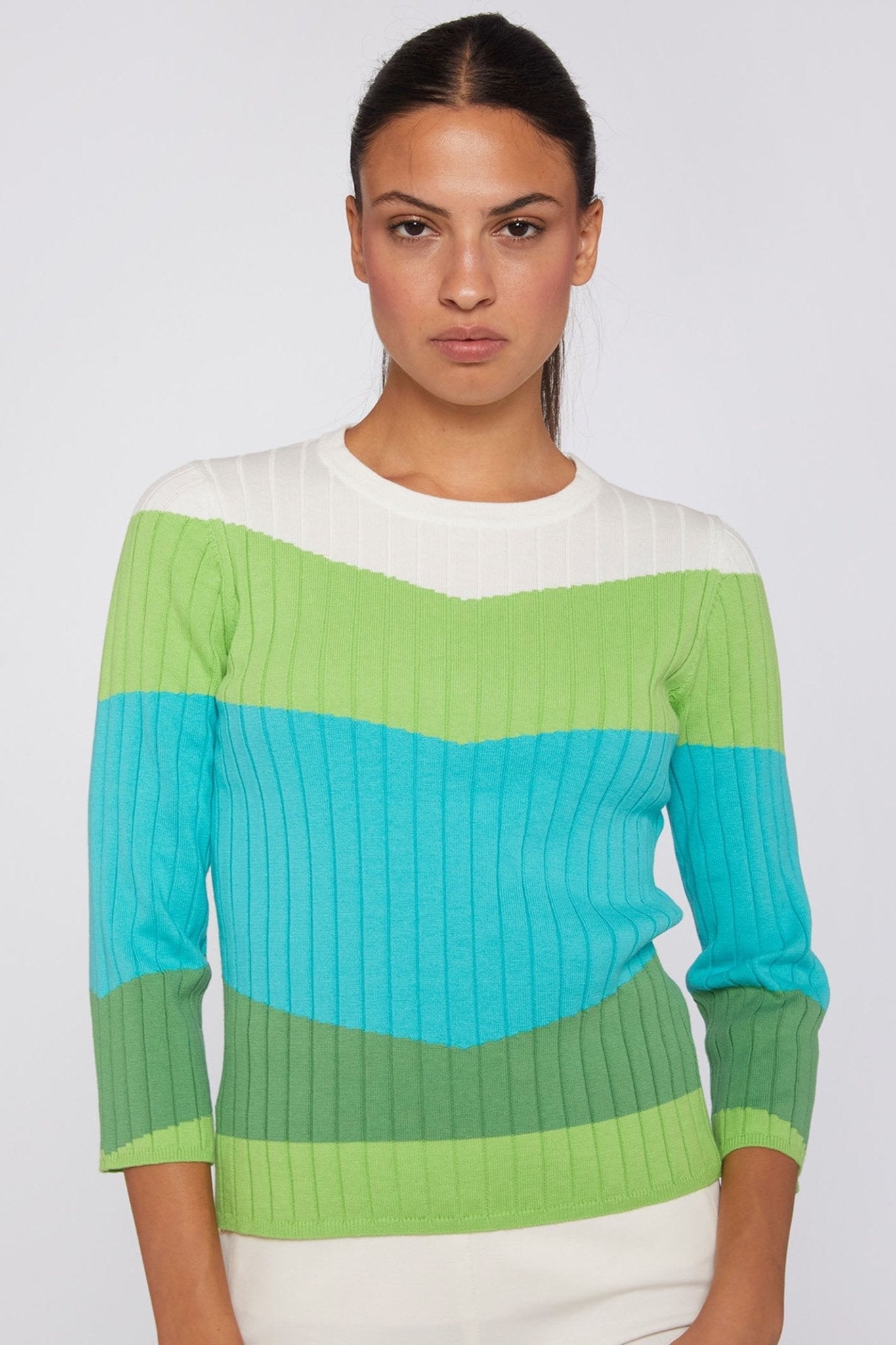 Vilagallo 30928 Canale Green Colour Block Ribbed Jumper - Dotique