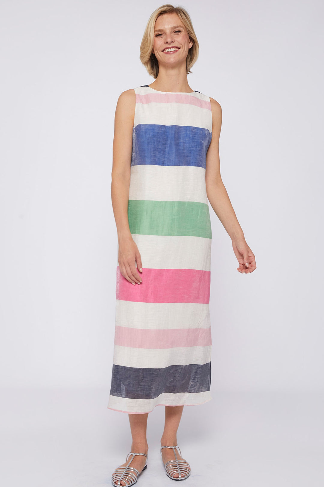 Vilagallo 31226 Liana White Multicolour Stripe Sleeveless Dress - Dotique